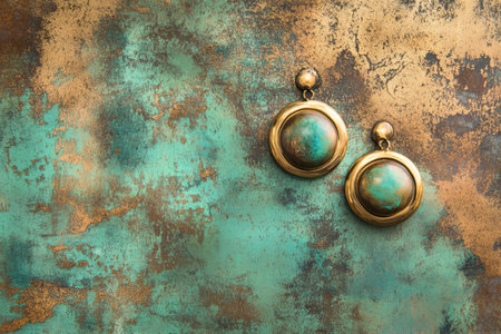 A tarnished brass background with aged patina and subtle green and brown discolorations, evoking antique charm.の素材