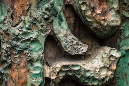 A weathered copper background with green patina, showcasing an aged and artistic appearance.の素材