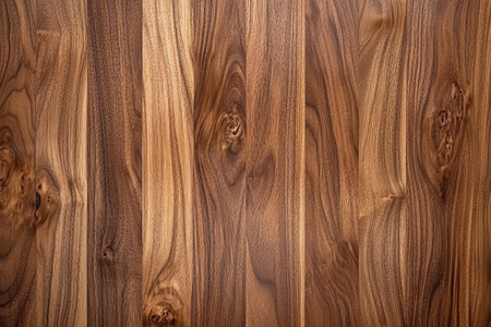 A polished walnut wood background, exuding elegance and sophistication, with fine grain patterns adding depth and texture to the scene.の素材