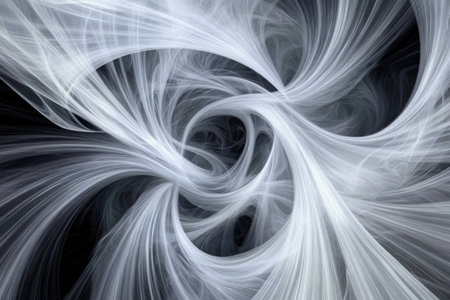 Abstract smoke swirl texture, soft flowing patterns of gray and white against a dark background, ethereal and dynamicの素材