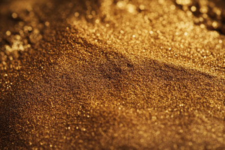 Fine golden sand texture, detailed grains with soft light reflections, warm and invitingの素材