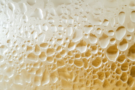 Smooth raindrop texture on glass, clear droplets creating soft distortions, serene and detailedの素材