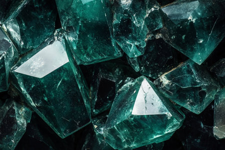 Polished gemstone texture, deep green tones with subtle light refractions and sharp facets, luxurious and vibrantの素材