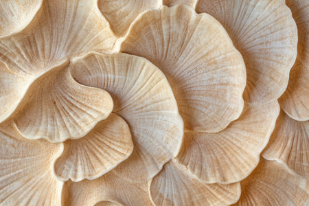 Smooth seashell spiral texture, warm beige tones with precise natural grooves, coastal and intricateの素材