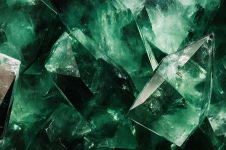 Polished gemstone texture, deep green tones with subtle light refractions and sharp facets, luxurious and vibrantの素材