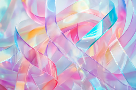 Shimmering holographic ribbon texture, pastel rainbow colors shifting dynamically, vibrant and playfulの素材