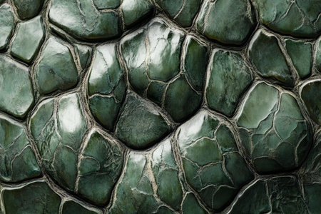 Textured reptile scales, overlapping patterns in rich green tones with soft natural imperfections, exotic and boldの素材