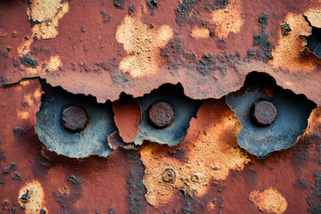Metallic rust texture, deep orange and brown tones with rough patches and visible oxidation, industrial and agedの素材
