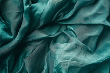 Smooth silk fabric texture, rich emerald green with delicate folds and a luxurious sheen, tactile and elegantの素材