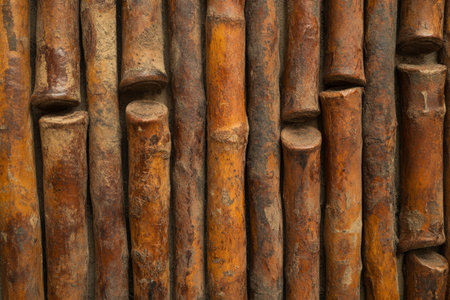 Textured cinnamon sticks, rugged brown spirals with visible natural grooves and a warm earthy tone, seasonal and rusticの素材