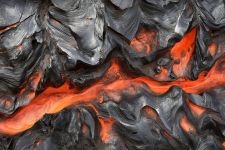 Abstract molten stone texture, dynamic red and black layers with visible heat emanating, intense and dramaticの素材