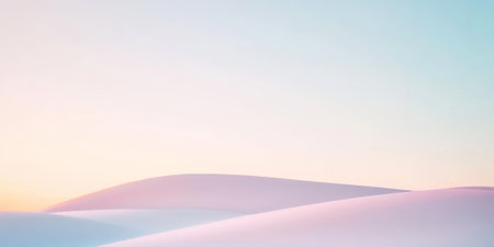 A tranquil desert landscape with soft golden sand dunes under a clear twilight sky. The minimalistic beauty creates a sense of solitude and vastness.の素材