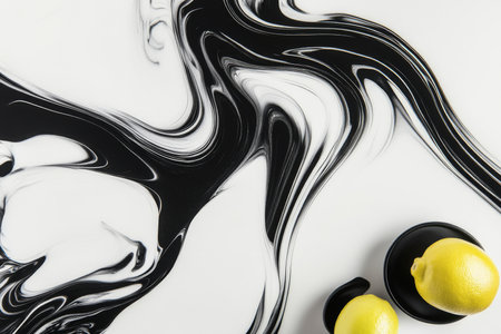Abstract liquid marble texture, bold black and white swirls creating dynamic contrasts, modern and artisticの素材
