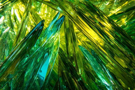 Textured sunlit grass close-up, vibrant green blades with fine details, dynamic and organicの素材
