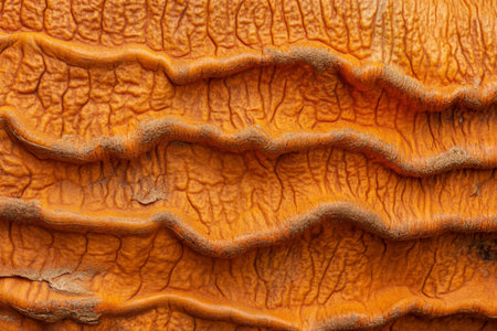 Textured pumpkin skin, rough orange surface with fine natural grooves and tiny imperfections, organic and seasonalの素材