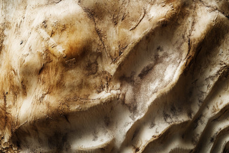 Textured mushroom close-up, earthy brown and cream tones with visible natural grooves, detailed and organicの素材