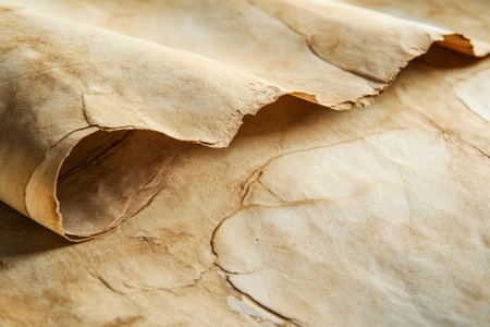 Textured ancient scroll, aged beige parchment with visible creases and faded ink, historic and intricateの素材