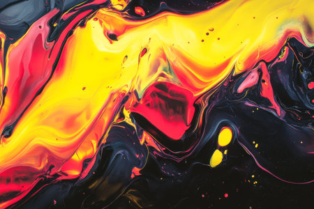 Abstract molten light pattern, vibrant yellow and red flows glowing dynamically, radiant and modernの素材