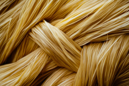 Textured haystack, dense golden straw bundles with fine natural grooves, rustic and organicの素材