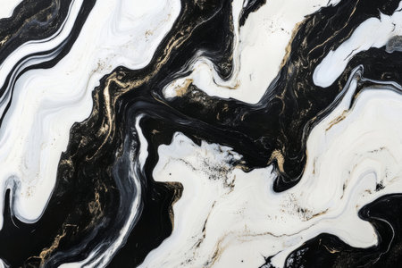Abstract liquid marble texture, bold black and white swirls creating striking contrasts, modern and artisticの素材