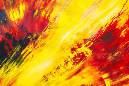 Abstract glowing energy flow, intense yellow and red streaks radiating dynamically, energetic and boldの素材