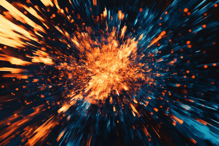Abstract glowing sphere texture, dynamic blue and orange gradients radiating energy, futuristic and sharpの素材