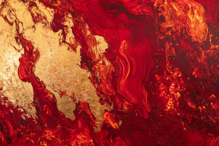 Abstract molten light texture, intense red and golden flows blending dynamically, radiant and fieryの素材