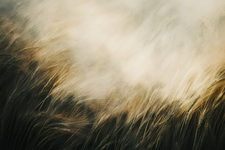 Textured wheat field, golden stalks swaying gently under soft sunlight, calming and organicの素材