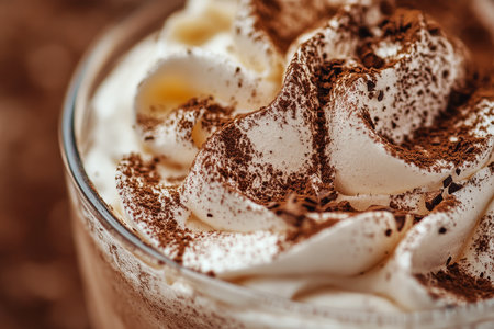 A textured mocha mousse background with bold chocolate tones and soft, frothy layers.の素材