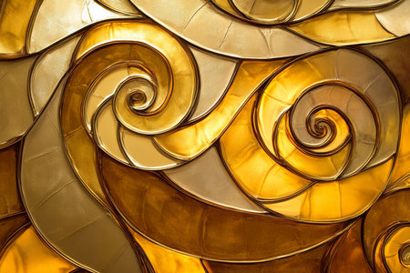 A vibrant background of radiant golden spirals forming an elegant and modern visual design.の素材