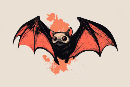 Bat illustration, bold colors, graphic design, stylized animal portrait, unique art style on a light background, emphasis on features and colors.の素材