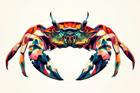 Crab illustration, bold colors, graphic design, stylized animal portrait, unique art style on a light background, emphasis on features and colors.の素材
