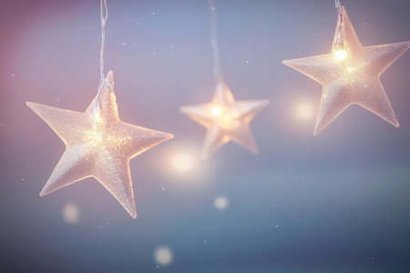 An ethereal stars background with glowing pastel stars floating in a soft gradient sky of blues and pinks, evoking a magical feeling.の素材
