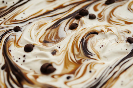 A smooth mocha mousse composition featuring light caramel waves and bold espresso streaks.の素材