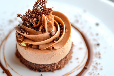A decadent mocha mousse with fine swirls of espresso brown and hints of creamy vanilla undertones.の素材