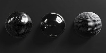 Charcoal spherical carbon textures featuring deep, glossy patterns. Bold and striking design for contemporary applications.の素材