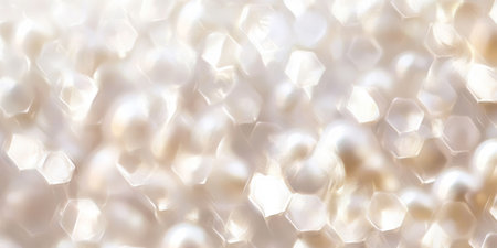 White pearl hexagonal metal background with soft golden light streaks. A luminous and clean geometric texture for luxury wedding banners.の素材