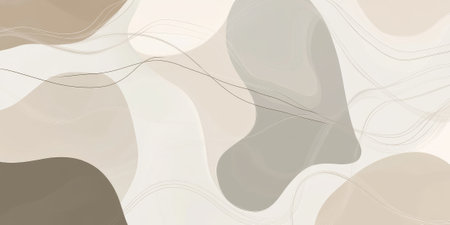 Abstract organic lines in soft taupe, intertwining across the background with smooth curves. The natural, earthy tones create a calming, sophisticated feel, perfect for interior design or minimalist wallpaper.の素材