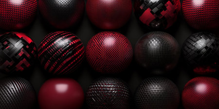 Crimson spherical carbon textures featuring deep, glossy patterns. A bold and luxurious design for high-tech aesthetics.の素材
