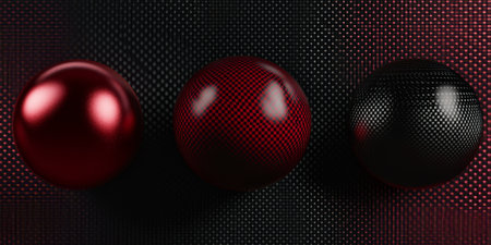 Crimson spherical carbon textures featuring deep, glossy patterns. A bold and luxurious design for high-tech aesthetics.の素材