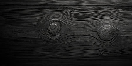 Ebony wood texture with deep black tones and visible grain patterns. The rich, dark finish creates a luxurious and bold backdrop, perfect for high-end wooden furniture or decor.の素材