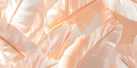 Tropical luxury exotic seamless pattern with soft peach-toned banana leaves and palm fronds. Hand-drawn vintage 3D illustration adds a warm, delicate touch, perfect for luxurious and serene tropical-themed designs.の素材