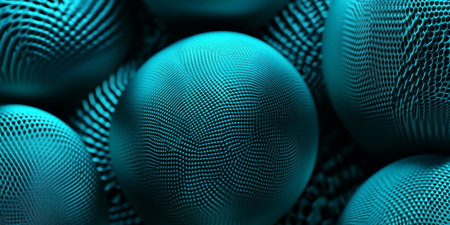 Teal spherical carbon textures with a metallic sheen. Unique and refreshing patterns for modern, high-quality designs.の素材