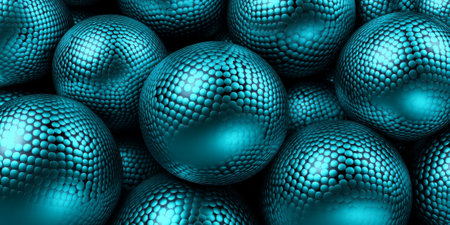 Teal spherical carbon textures with a metallic sheen. Unique and refreshing patterns for modern, high-quality designs.の素材