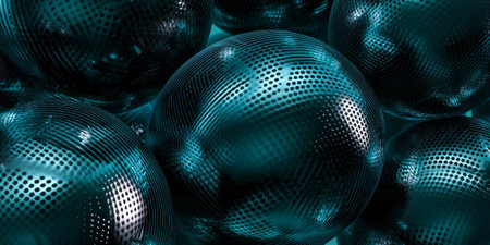 Deep teal spherical carbon textures with glossy, futuristic patterns. A bold and unique modern aesthetic.の素材