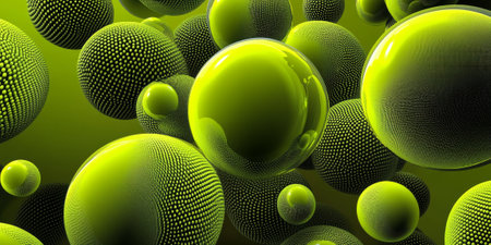 Lime green spherical carbon textures featuring vibrant, smooth patterns. A bold and energetic modern design.の素材