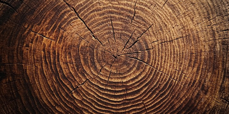 Worn oak wood texture with deep brown tones and visible age rings. The weathered surface gives the wood an antique look, ideal for vintage or farmhouse designs.の素材
