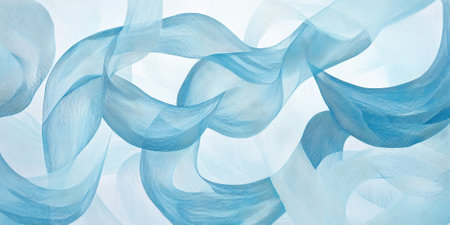 Abstract organic lines in light blue, gently curving and intertwining in a peaceful, flowing design. The cool tones create a tranquil and fresh atmosphere, perfect for beach or nature-inspired themes.の素材