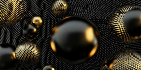 Gold spherical carbon textures with a reflective, metallic surface. Luxurious and futuristic patterns ideal for premium designs.の素材