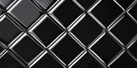 Minimalist black and silver grid pattern with a polished, reflective finish for modern elegance.の素材